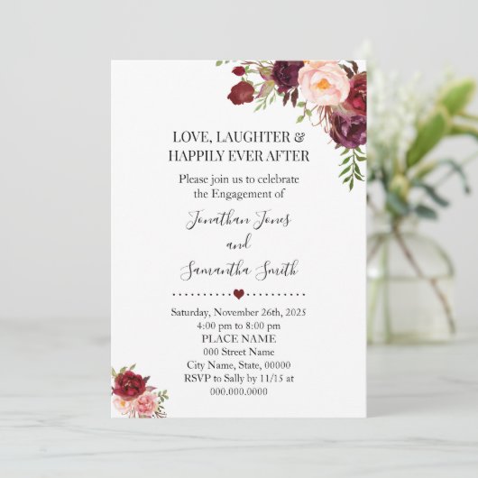 Romantic Marsala flor boho chic verloving Kaart (Staand voorkant)