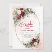 Romantic Marsala Floral Gold Bridal Shower Invite Kaart (Voorkant)