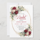 Romantic Marsala Floral Gold Bridal Shower Invite Kaart (Voorkant)