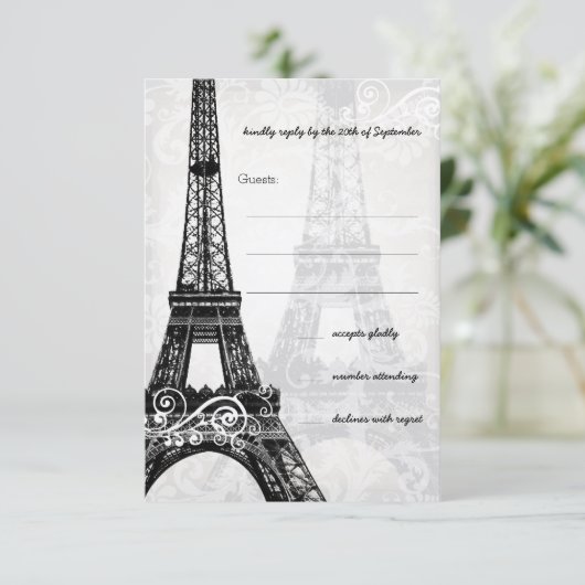 Romantic Mason Jar Shadows Damask Wedding RSVP (Staand voorkant)