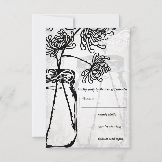 Romantic Mason Jar Shadows Damask Wedding RSVP Kaartje (Voorkant)