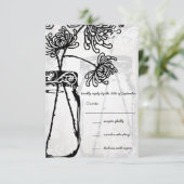 Romantic Mason Jar Shadows Damask Wedding RSVP Kaartje (Staand voorkant)