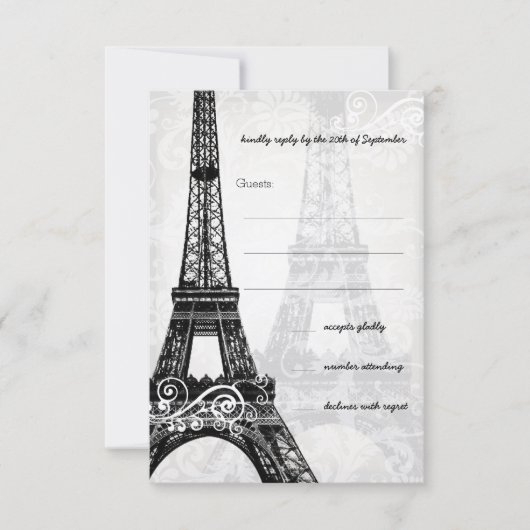 Romantic Mason Jar Shadows Damask Wedding RSVP Kaartje (Voorkant)