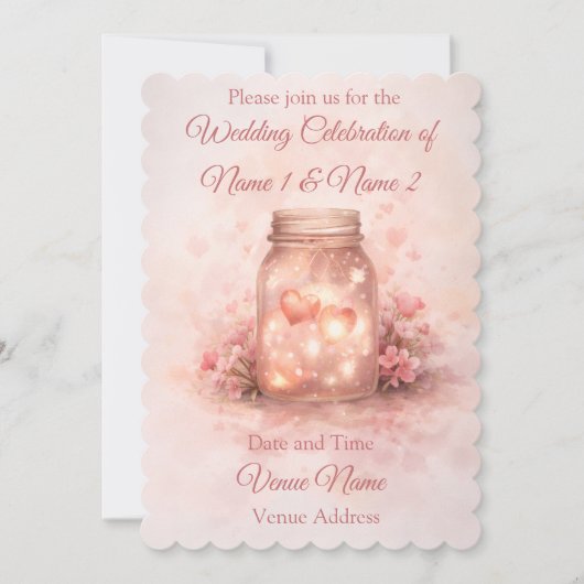 Romantic Mason Jar Wedding Invitation Kaart (Voorkant)