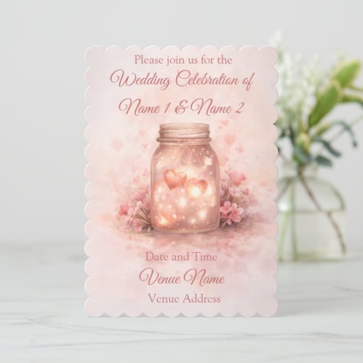 Romantic Mason Jar Wedding Invitation Kaart (Staand voorkant)
