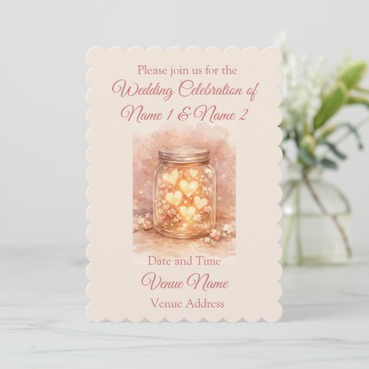 Romantic Mason Jar Wedding Invitation Kaart (Staand voorkant)