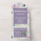 Romantic Mauve Floral QR Code All In One Uitnodiging (Binnen)