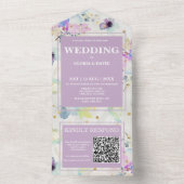Romantic Mauve Floral QR Code All In One Uitnodiging (Binnen)