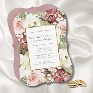 Romantic Mauve Pink White Greenery Weeding Invita Kaart