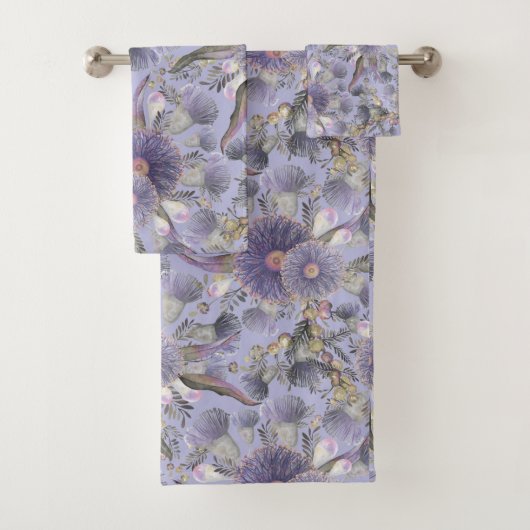 Romantic Mauve Wattle & Eucalyptus Bath Set Bad Handdoek (Insitu)
