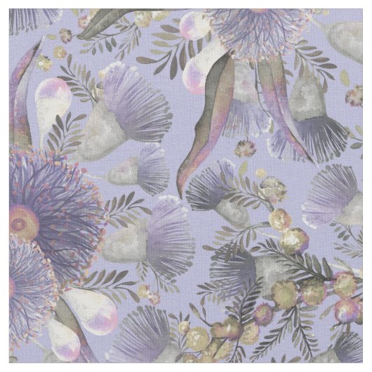 Romantic Mauve Wattle & Eucalyptus Stof (Close Up)
