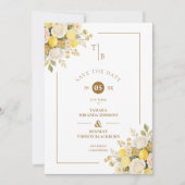 Romantic Mediterranean Lemons Floral Bunch Wedding Save The Date (Voorkant)
