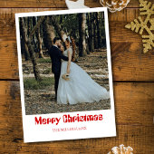 Romantic Merry Christmas Newlywed Photo Rich Red Feestdagenkaart