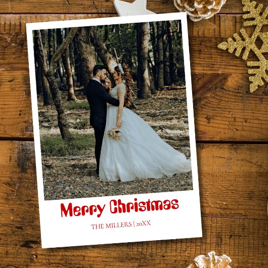 Romantic Merry Christmas Newlywed Photo Rich Red Feestdagenkaart