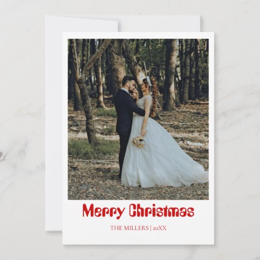 Romantic Merry Christmas Newlywed Photo Rich Red Feestdagenkaart (Voorkant)