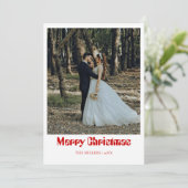 Romantic Merry Christmas Newlywed Photo Rich Red Feestdagenkaart (Staand voorkant)
