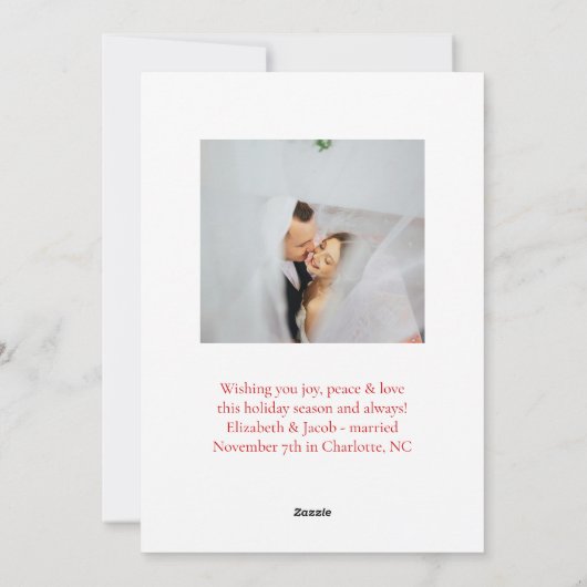 Romantic Merry Christmas Newlywed Photo Rich Red Feestdagenkaart (Achterkant)