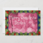 Romantic Merry Kerstmis Darling Waterverf Feestdagenkaart<br><div class="desc">Stuur een speciale kaart naar je geliefde met "Merry Christmas Darling." Waterverf splash met You can Personalize Love and Maggie .</div>