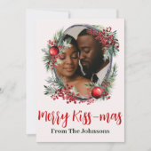 Romantic "Merry Kissmas" Photo Christmas Greeting Feestdagenkaart (Voorkant)