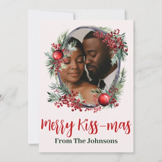 Romantic "Merry Kissmas" Photo Christmas Greeting Feestdagenkaart (Voorkant)