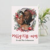 Romantic "Merry Kissmas" Photo Christmas Greeting Feestdagenkaart (Staand voorkant)