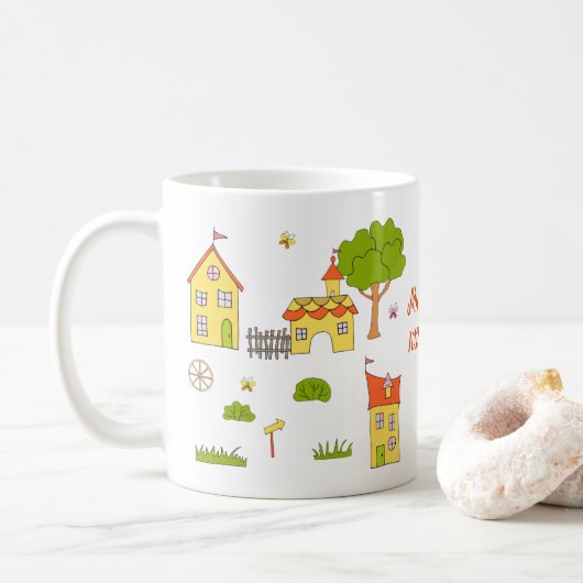 Romantic Mijn kleine stadje Minimalistische koffie Koffiemok (Met donut)