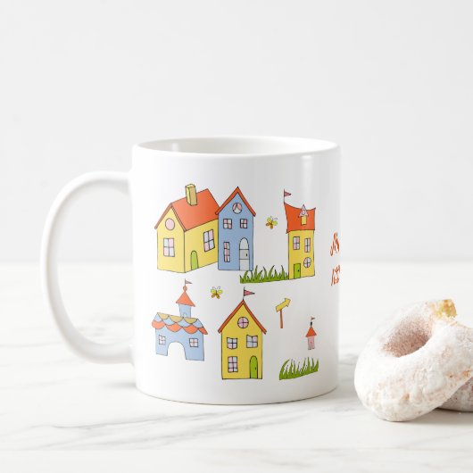 Romantic Mijn kleine stadje Minimalistische koffie Koffiemok (Met donut)