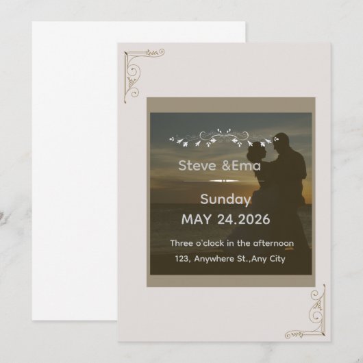 Romantic & Minimal Wedding Invitation Template | E Kaart (Voorkant / Achterkant)
