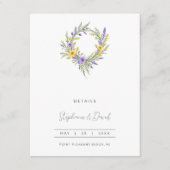 Romantic Minimal Wedding Yellow & Lavender Wreath Informatiekaartje (Voorkant)