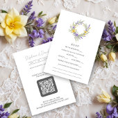 Romantic Minimal Wedding Yellow & Lavender Wreath RSVP Kaartje