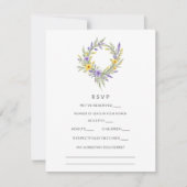 Romantic Minimal Wedding Yellow & Lavender Wreath RSVP Kaartje (Voorkant)