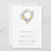 Romantic Minimal Wedding Yellow & Lavender Wreath Save The Date (Voorkant)