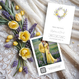 Romantic Minimal Wedding Yellow & Lavender Wreath Save The Date