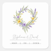 Romantic Minimal Wedding Yellow & Lavender Wreath Vierkante Sticker (Voorkant)