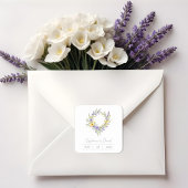 Romantic Minimal Wedding Yellow & Lavender Wreath Vierkante Sticker