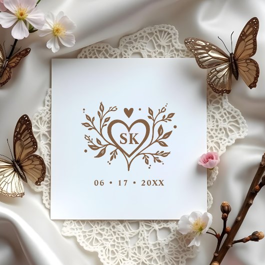 Romantic Minimalist Heart Swirls Monogram Initials Rubberstempel