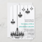 Romantic Mint Green Damask Chandeliers Wedding Kaart (Voorkant)