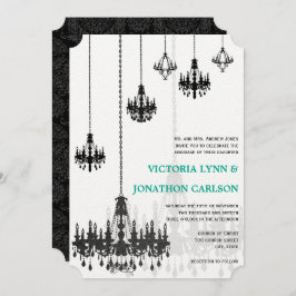 Romantic Mint Green Damask Chandeliers Wedding Kaart