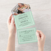 Romantic Mint Green Photo Wedding All In One Uitnodiging (Afscheurbaar)
