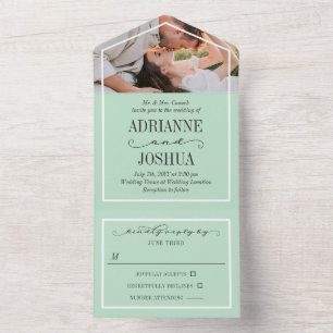 Romantic Mint Green Photo Wedding All In One Uitnodiging