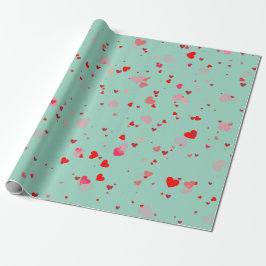Romantic Mint Green Red Hearts Valentine  Cadeaupapier