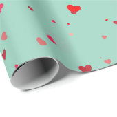 Romantic Mint Green Red Hearts Valentine  Cadeaupapier (Rol Hoek)