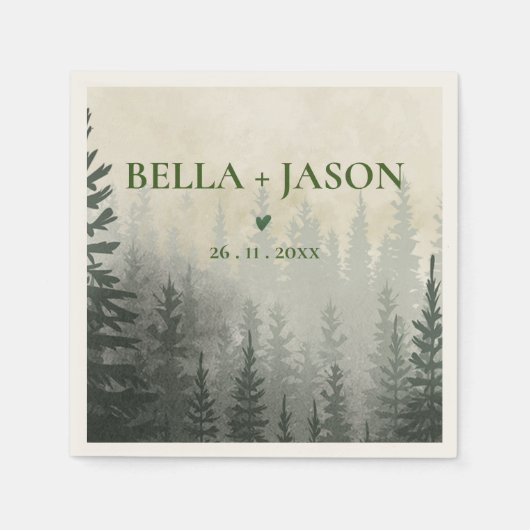 Romantic Misty Forest Trees Wedding Party Paper Servet (Voorkant)