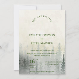 Romantic Misty Forest Waterverf Trees Wedding Kaart