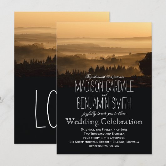 Romantic Misty Mountains Rustic Wedding Invitation Kaart (Voorkant / Achterkant)