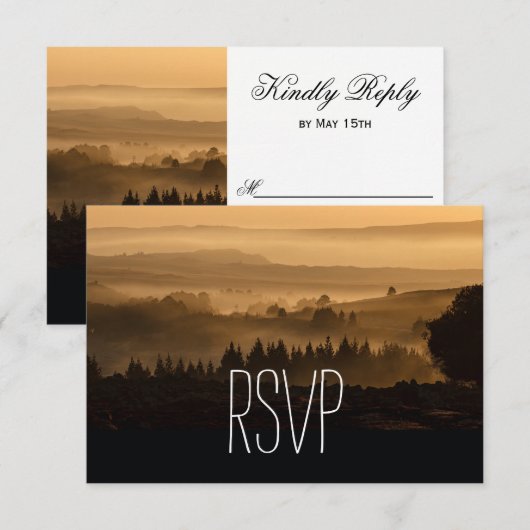 Romantic Misty Mountains Rustic Wedding RSVP-kaart RSVP Kaartje (Voorkant / Achterkant)