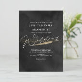 Romantic Modern Black and Gold Wedding Invitation Kaart (Staand voorkant)