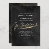 Romantic Modern Black and Gold Wedding Invitation Kaart (Voorkant / Achterkant)