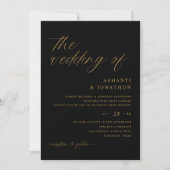 Romantic Modern Black and Gold Wedding Kaart (Voorkant)
