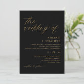 Romantic Modern Black and Gold Wedding Kaart (Staand voorkant)